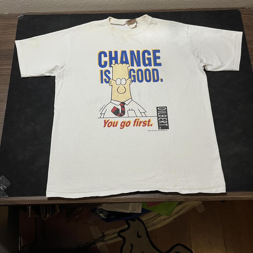 Vintage Dilbert Shirt Newspaper Change Is Good Comic Tee Canadiana 90s Canada